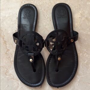Tory Burch Black Miller Sandals Classic Leather Design